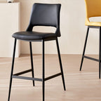 Casual Rawhide Bar Stools in Midnight Black/Lemon Color/Caramel with Back and Saddle Seat, Featuring Leg Rest