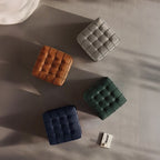 Modish Square Solid Color Standard Ottoman in Genuine Leather with Light Gray/Maroon/Navy Blue Button-tufted Upholstery