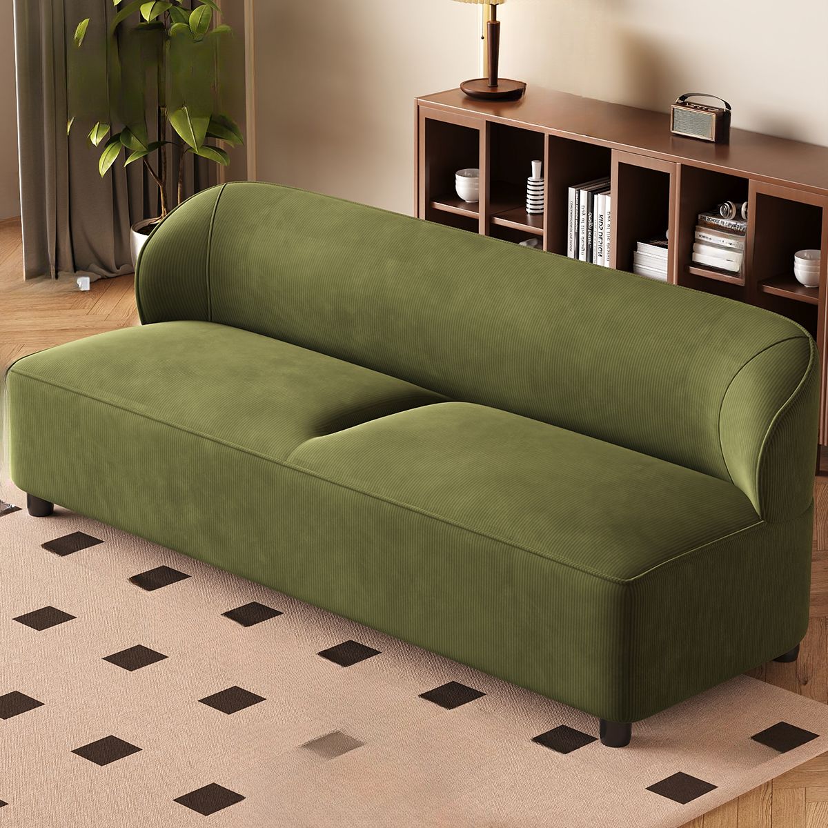 Trendy Solid Color Stain Resistant Loveseat in Emerald Green/Auburn/Beige for 2 People
