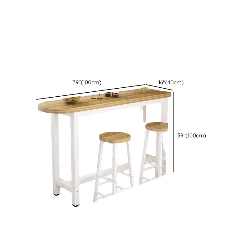 Modern Pub Table with Laminate Top and Four Legs in Wood Grain, Featuring Container Storage and Irregular Shape