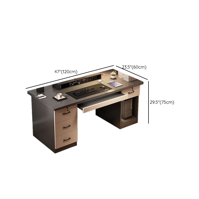 Dust Resistant Double Pedestal Desk with Drawers, Exterior Shelf, Keyboard Tray, and Manufactured Wood Top with Front Splash