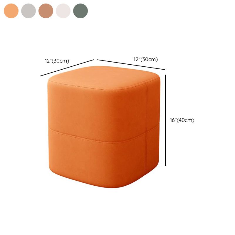 Trendy Square Solid Color Standard Ottoman with Leatherette Upholstery in Chalk/Sage/Caramel