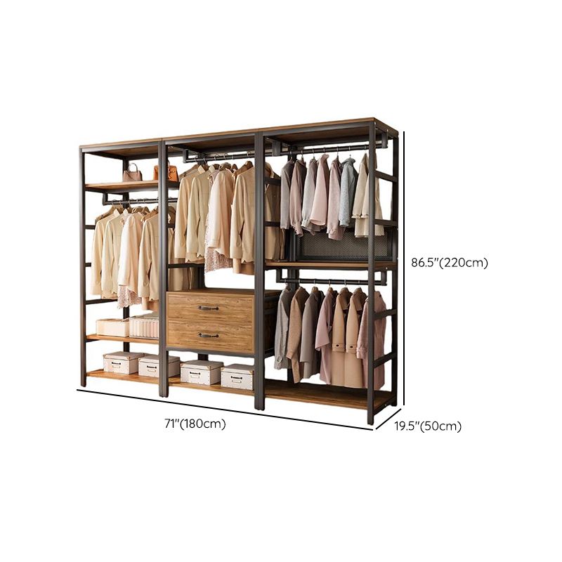 Midnight Black Simplistic Steel Hall Rack with Repository, 2 Drawers/3 Drawers, 4 Shelves/3 Shelves/7 Shelves, and Manufactured Wood Bench