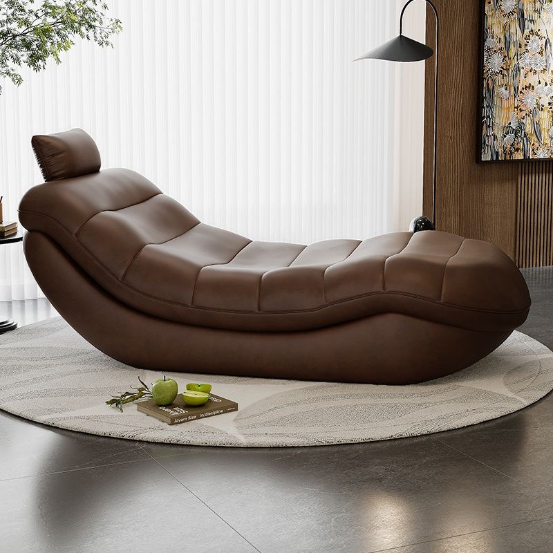 Contemporary Solid Color Reclining Chaise Lounge Indoor with Natural Wood and Ergonomic Padded Design