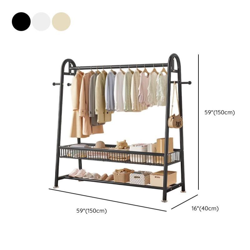 Contemporary/Art Deco Coat Rack with Receptacle Storage, 2 Shelves, Alloy Frame, Metal Hook, and Shoe Storage