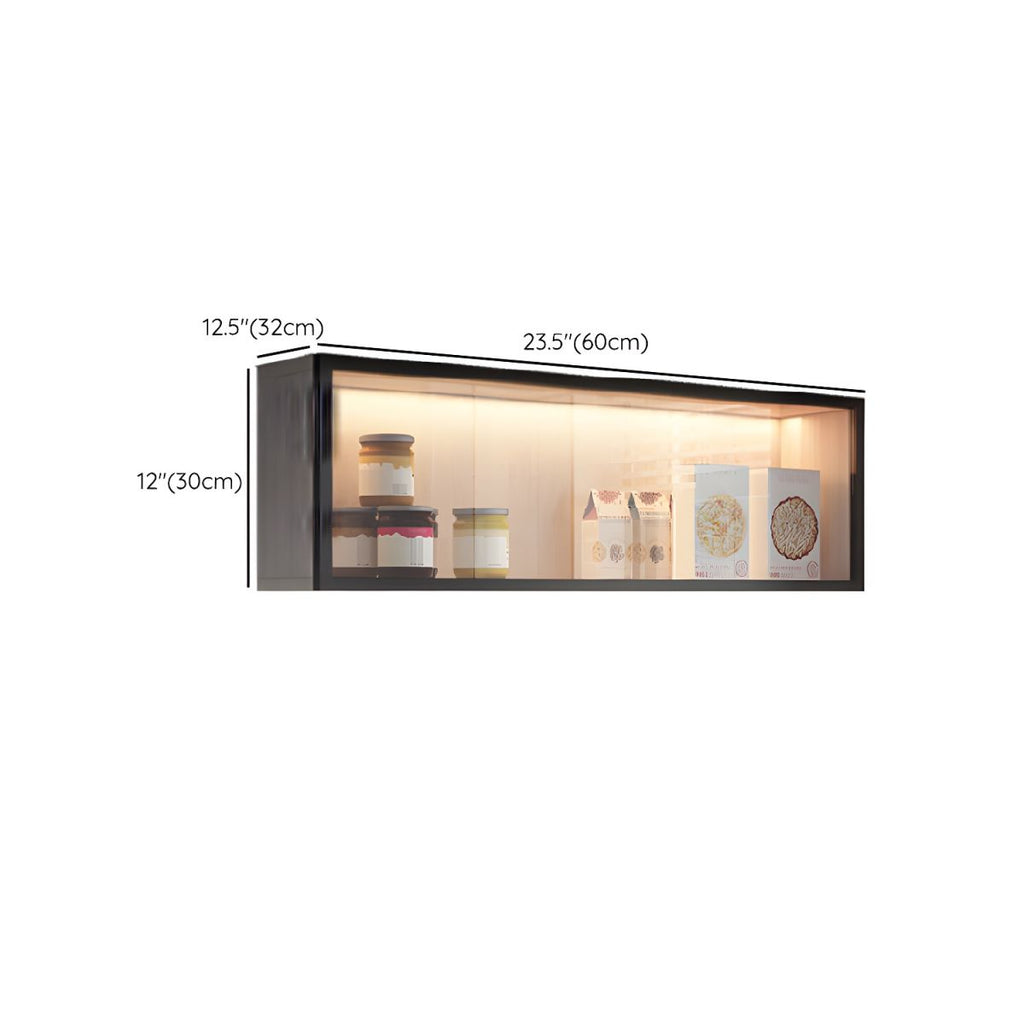 Contemporary Faux Wood Wall Mounted Display Cabinet with Glass Door in Grey