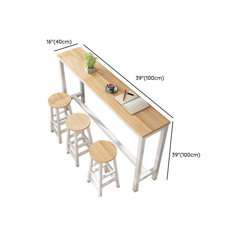 Simplistic Pub Table with Lumber Top and Trestle Base in Natural Finish, Rectangle Shape with Foot Pedestal