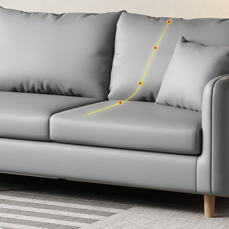 Modern Solid Color Scratch-defiant Standard Sofa in Pu with Light Gray/Ivory/Coffee Upholstery, 3-seater with 2 Pillows