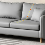 Modern Solid Color Scratch-defiant Standard Sofa in Pu with Light Gray/Ivory/Coffee Upholstery, 3-seater with 2 Pillows