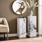 White Square Marble Pattern Stone Display Table with Unfinished Finish, 30 to 39 in/20 to 29 in Height, Up to 19 in Size