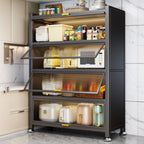 Self-supporting Microwave Shelf Cabinet with Hutch, 1 Shelf Larder, Steel Countertop, and 4 Doors/3 Doors/2 Doors