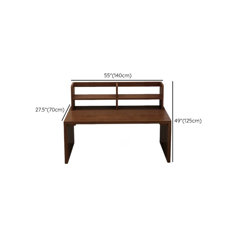 Sepia Writing Desk with Sleigh Base and Hutch, Featuring Storage and Odor Resistant Durability, Unattached with Exterior Shelf