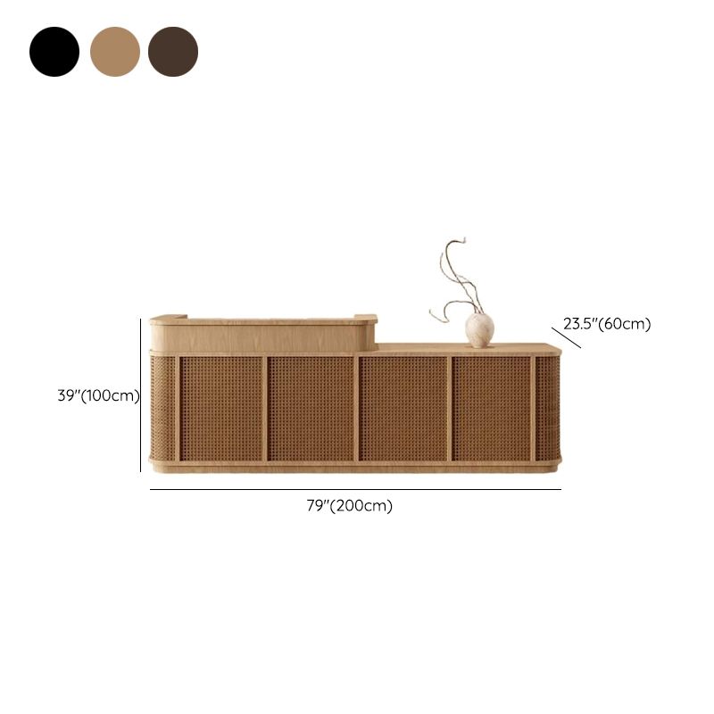 Rectangular Reception Desk with Locker, Hutch, Keyboard Tray, Brown/Unfinished Color Top, Filing Cabinet, Manufactured Wood Top