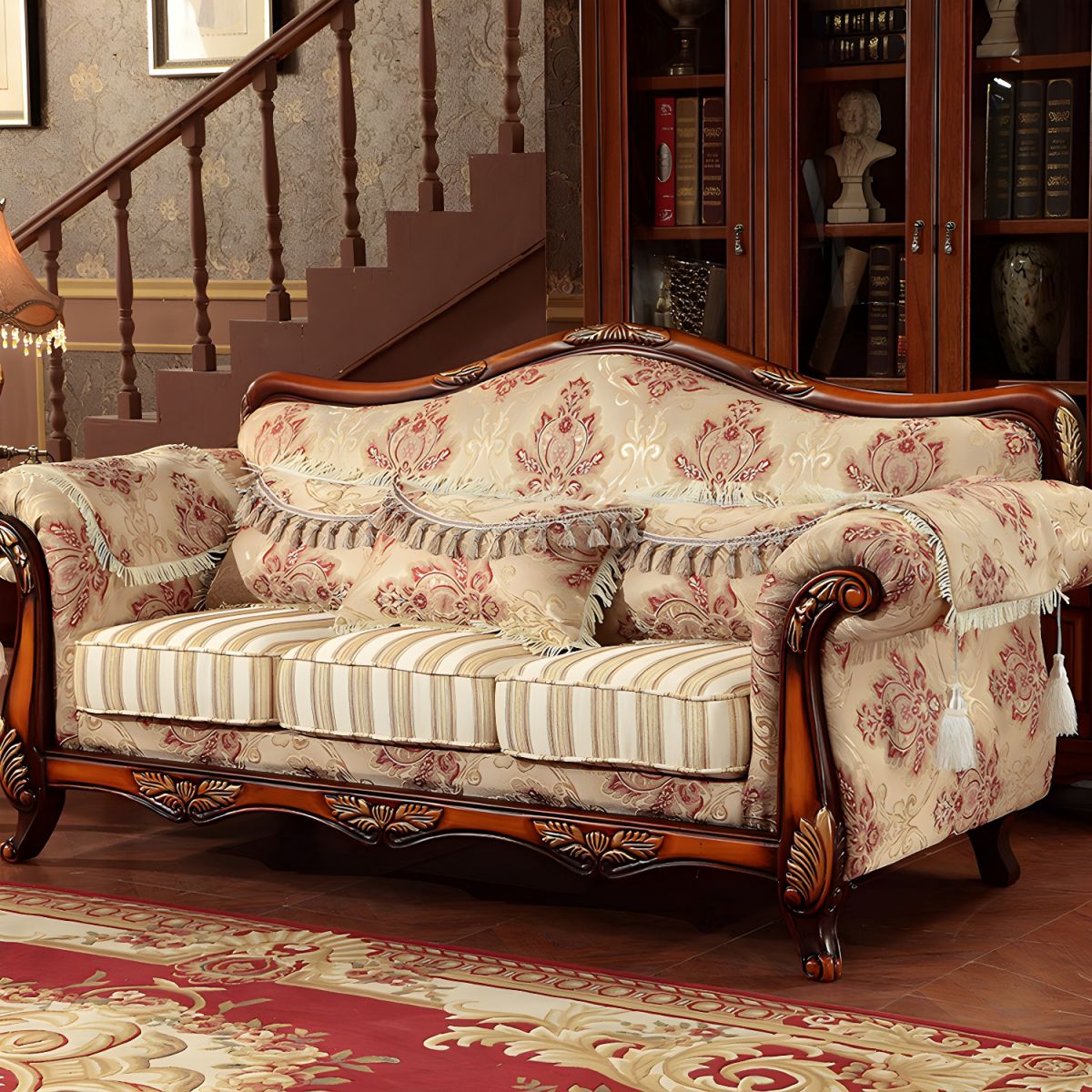 Modern Cotton Blend Rolled Arm Curved Sofa with Camel Back for Apartment
