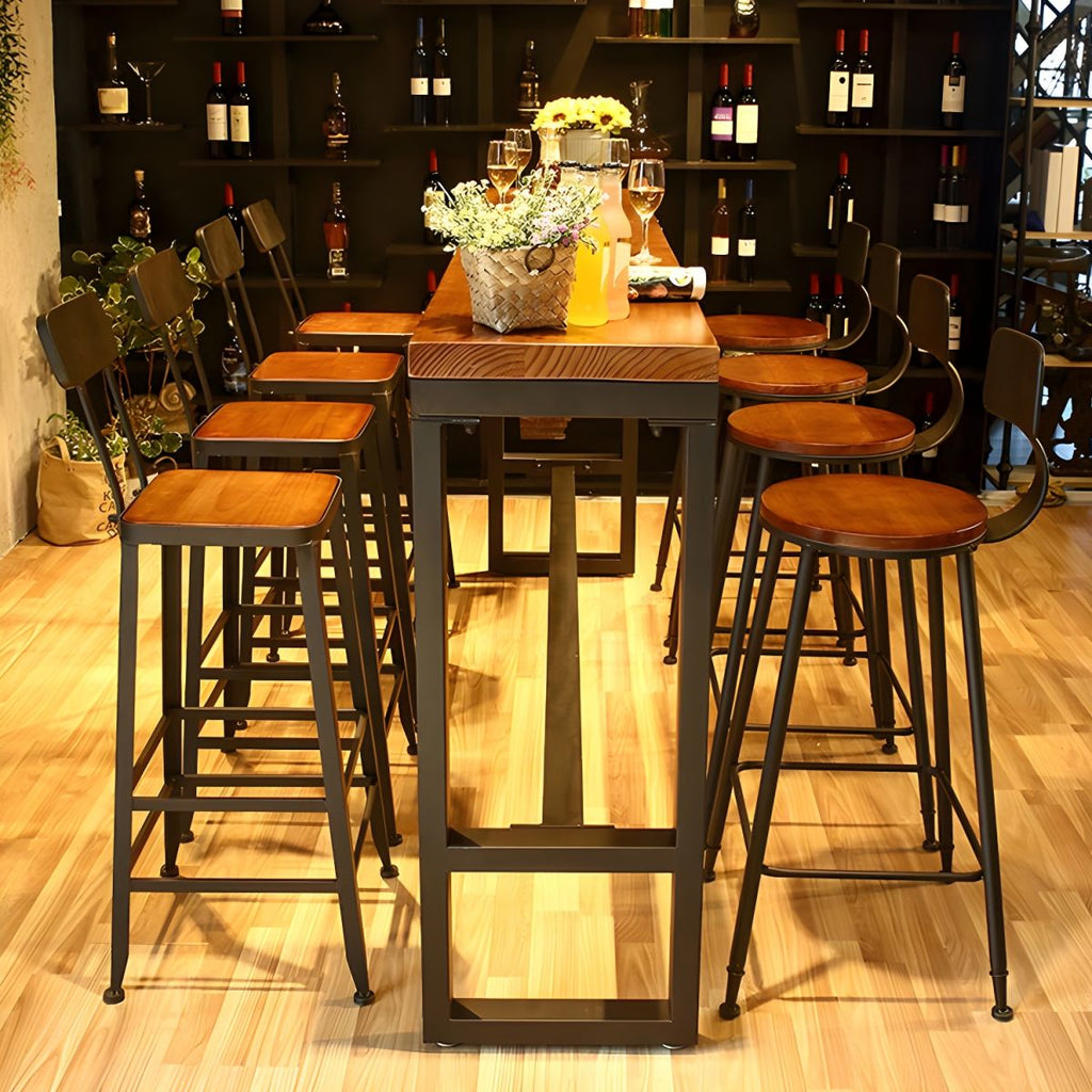 Industrial 1/5/7/9 Pieces Bar Table Set Rectangle Pine Wood Counter Table with High Stools