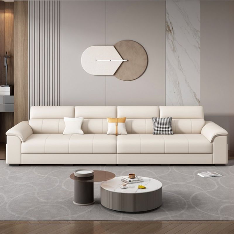 Contemporary Modern Solid Color Water Resistant Standard Sofa in White, 4-Seater with Receptacle Storage and 3 Pillows