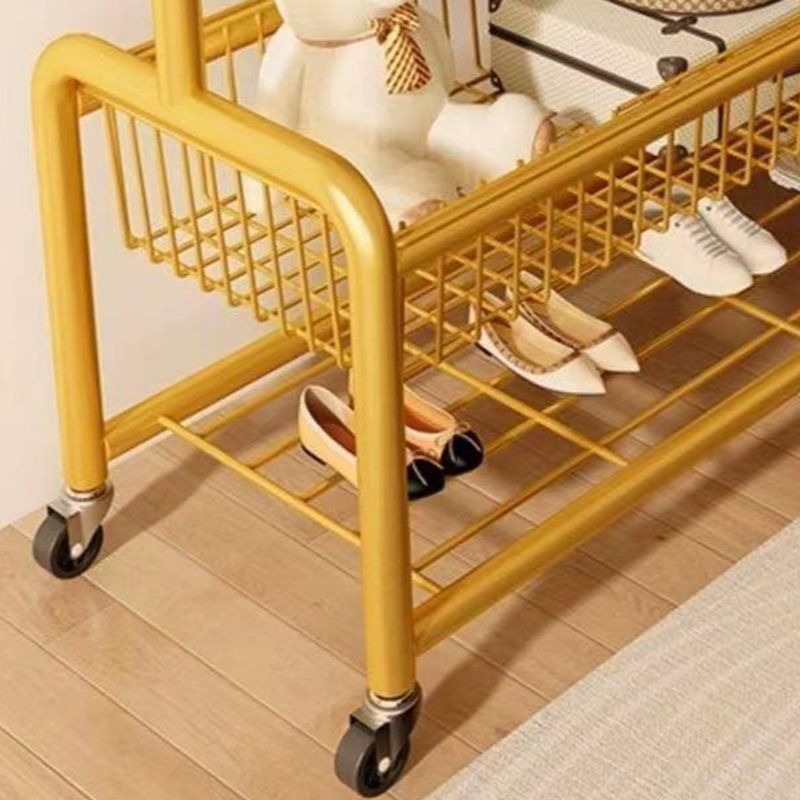 Modern Simple Style/Glam Hall Rack with Receptacle, Steel Frame, 1 Basket, and Shoe Storage
