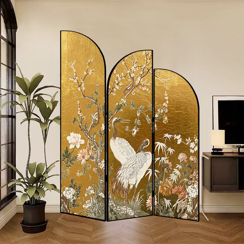Indoor Opaque Folding Temporary Wall Panels with Natural Wood Frame, 3 Panels, Double Sided Print, Self-supporting