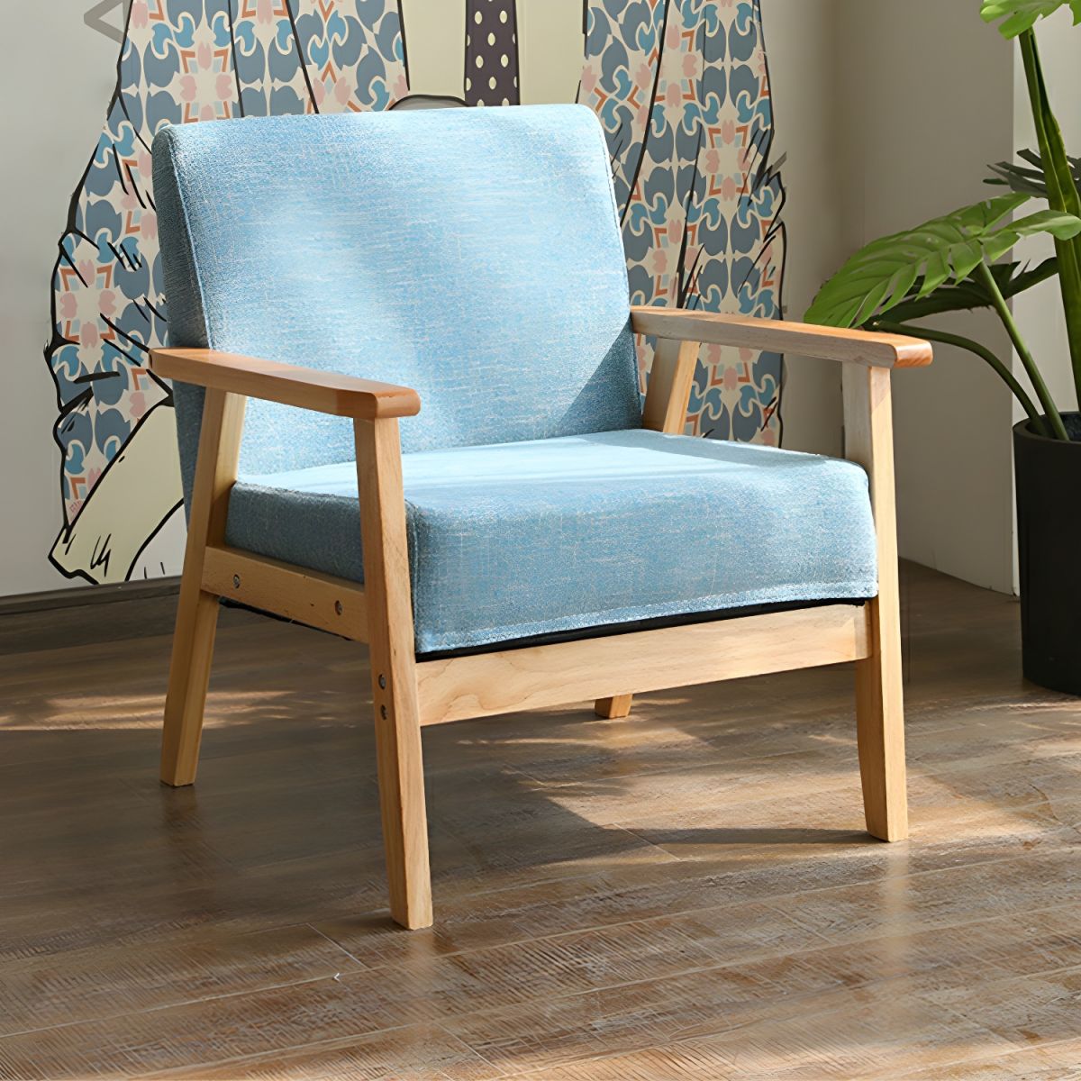Modern Wood Frame Cotton and Linen Sofa with Foam Seat in Natural Wood Legs and Tight Back Design