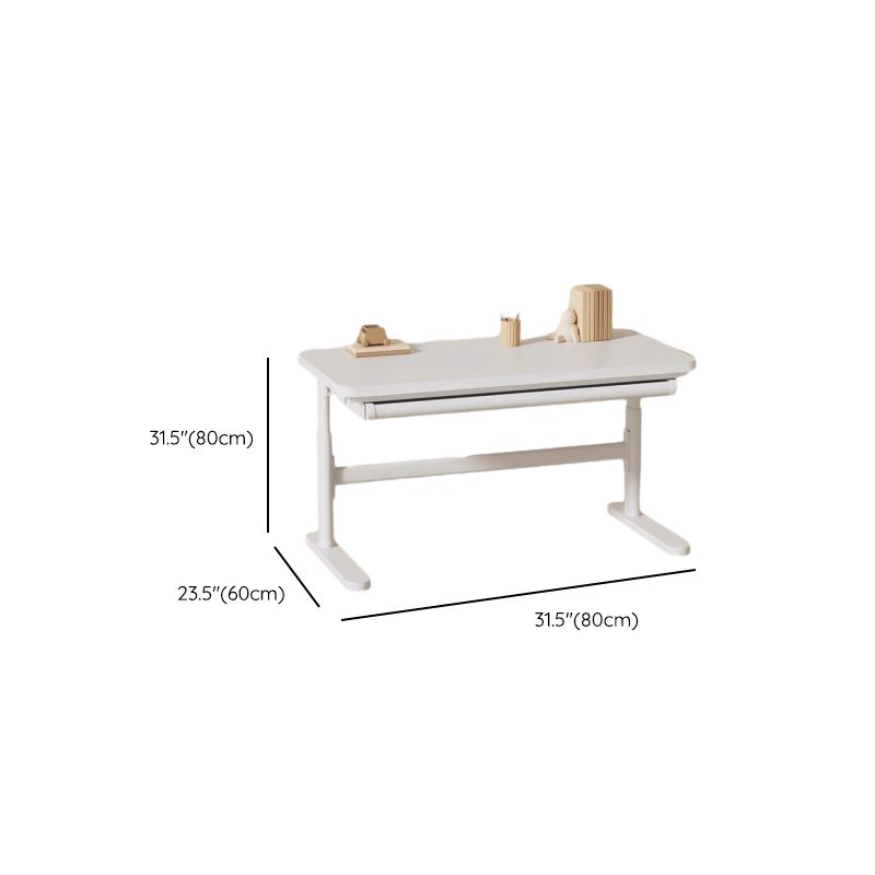 Bend-resistant Trestle Base Table with 1 Drawer, 1 Shelf, Manual Height Adjustment, Chalk Top, and Self-supporting Bookcase