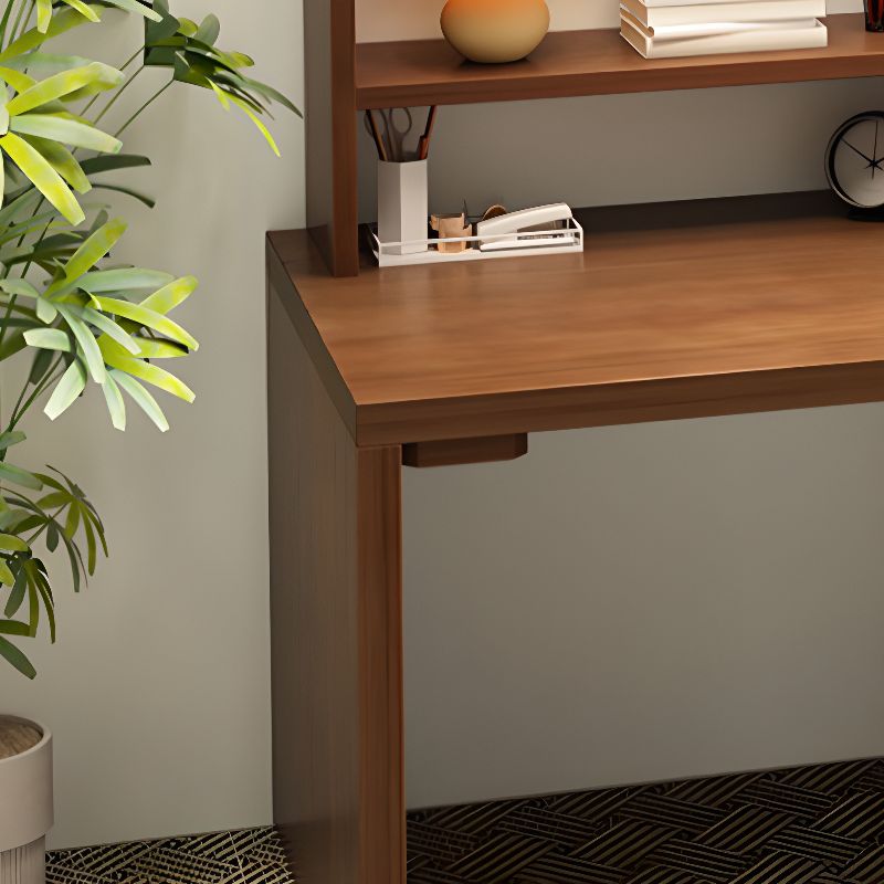 Sepia Writing Desk with Sleigh Base and Hutch, Featuring Storage and Odor Resistant Durability, Unattached with Exterior Shelf
