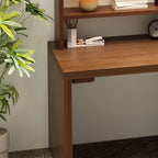 Sepia Writing Desk with Sleigh Base and Hutch, Featuring Storage and Odor Resistant Durability, Unattached with Exterior Shelf