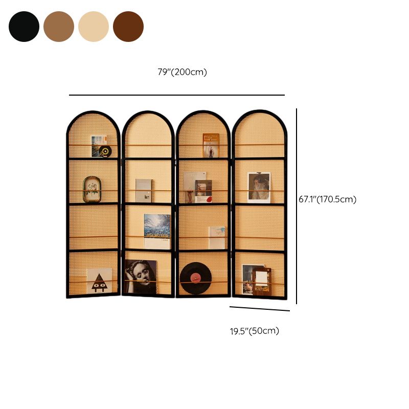 Indoor Translucent Collapsible Room Screen with Shelf, Cane, and Freestanding