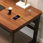 Black/Chalk Rectangular Metal Table with Cable Management, Crack Resistant Twin Support Base, and Rounded Corners