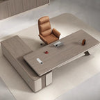 Brown Twist-resistant Executive Desk with 2 Drawers, Front Splash, Pedestal Base and Cooling Hole, Cable Management Included