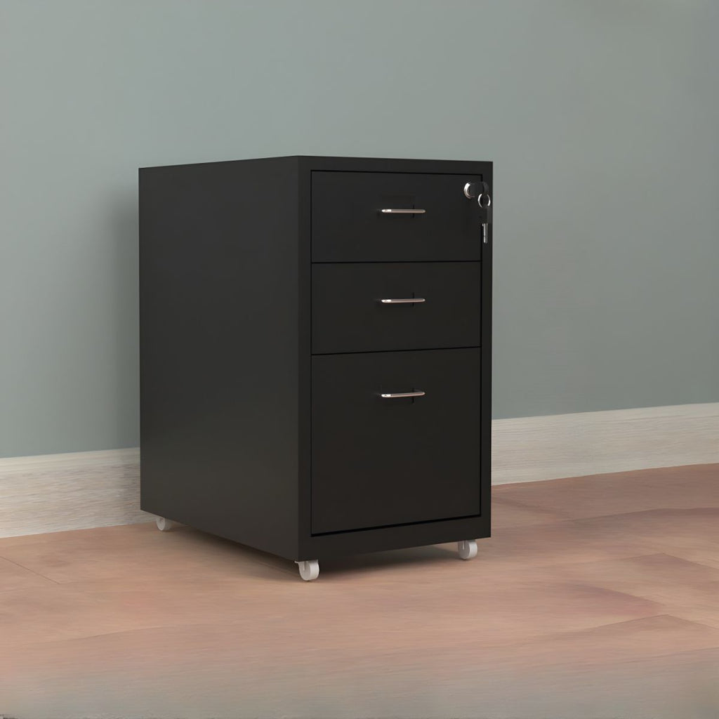 Modern Mobile Key Locking Filing Cabinet with Drawers in Metal Frame