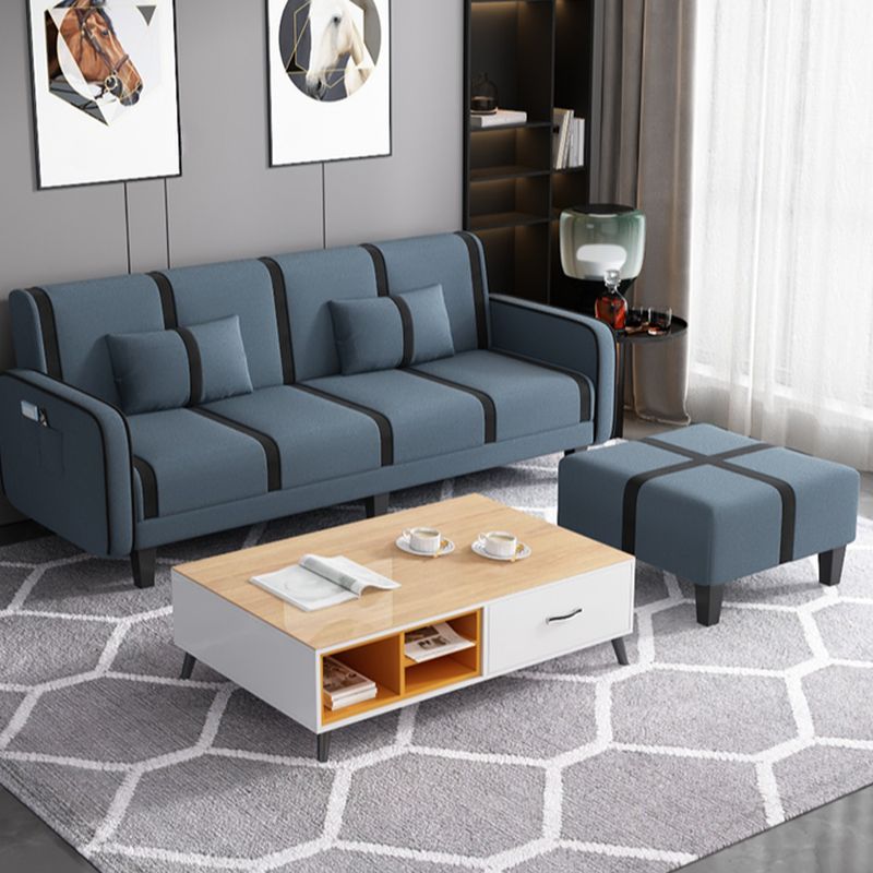 Striped Standard Sofa in Dark Gray/Cerulean/Off-White with Armrest