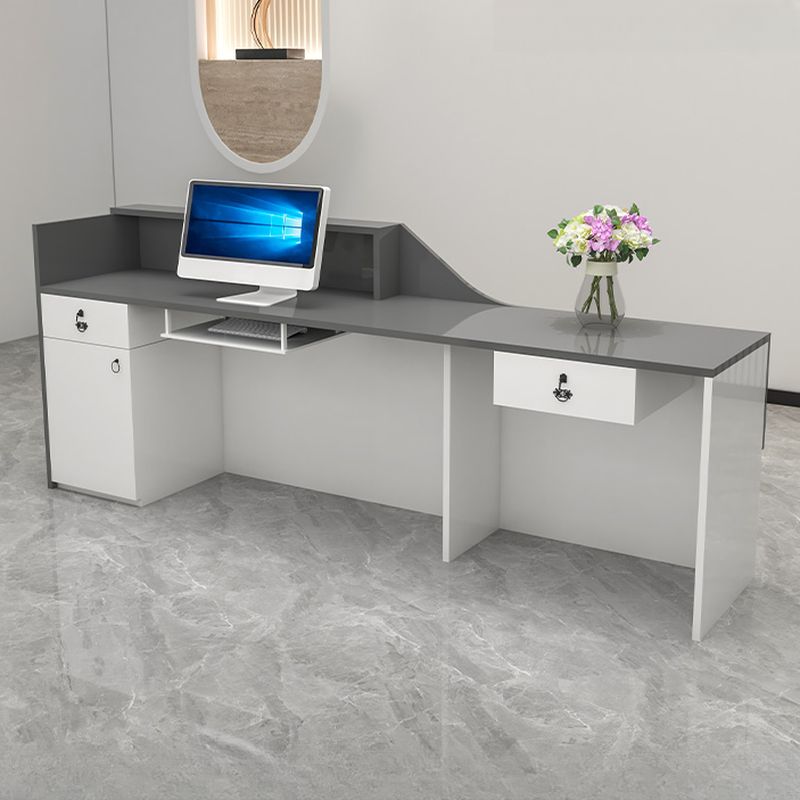 Rectangular Manufactured Wood Top Reception Desk with Cable Management, 2 Drawers/1 Drawer, Locker and Keyboard Tray, 1 Cabinet Included