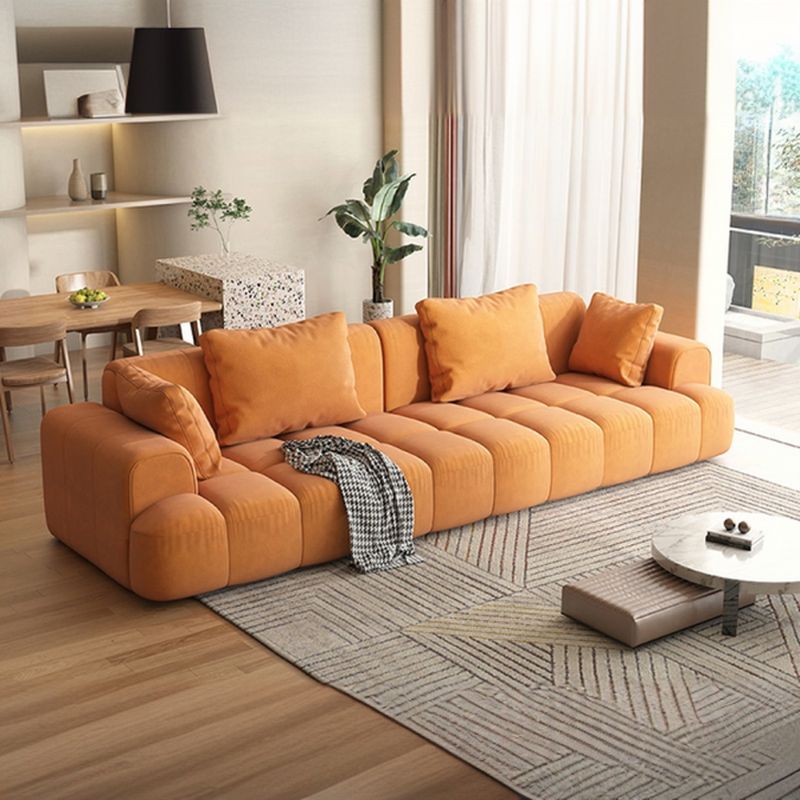 Flannel Sofa in Gray/Olive Green/Off-White with 4 Pillows