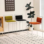 Casual Soft Seating Bar Stools in Midnight Black/White/Amber Color with Back, Pileable, Rectangle Seat Style, and Leg Rest