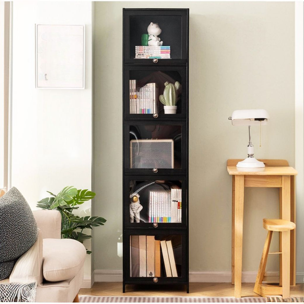 Ink Vertical Shelf Organizer with 5 Cabinets and 5-Shelf Closed Back