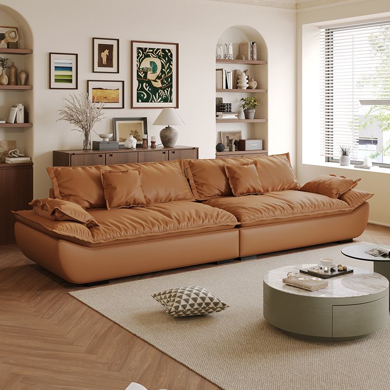 Drawing Room Standard Sofa in Midnight Black/White/Mocha Pu Leather with 4 Pillows