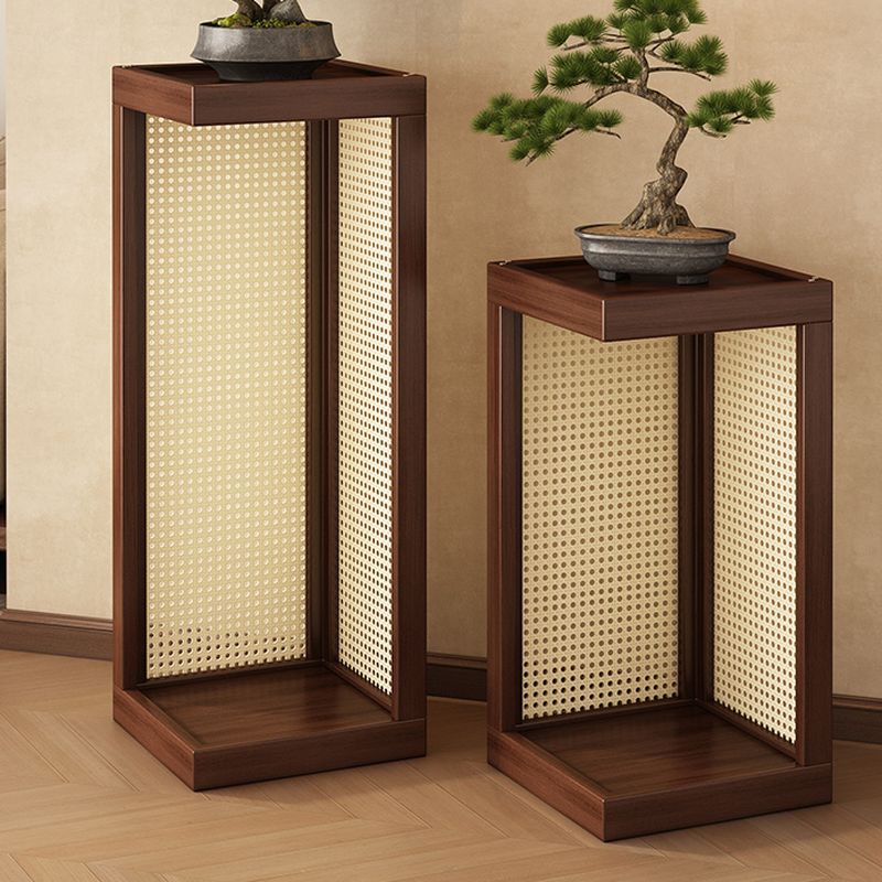 2 Tiers Square Natural Wood Plant Stand Side Table with 2 Shelves in a Solid 1 Piece Set