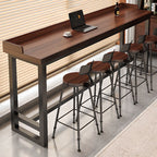 Simplistic Pub Table with Natural Wood Trestle Base in White/Auburn/Natural Finish, Rectangular with Foot Pedestal