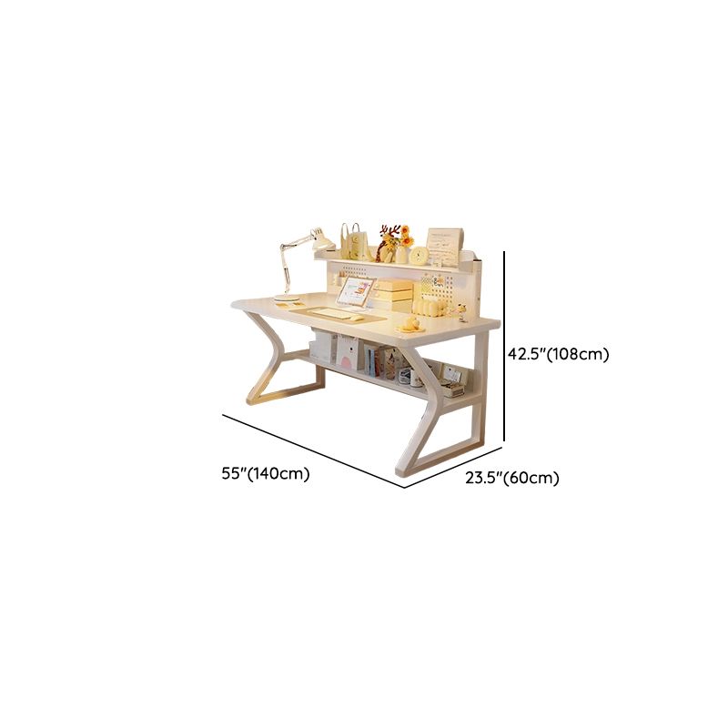 Modern Rectangular Chalk Laminate Writing Table with Exterior Shelf, Hutch, and Cable Management