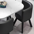 Rectangular Dining Table Set with Slate Stone Top, 4 Legs, Padded Chair, Back, 7 Piece Set in White