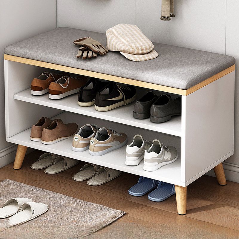 Modern Engineered Wood Shoe Storage Bench with 2 Tiers, Shelf, Gate, Dustproof Cover, and Closed Back