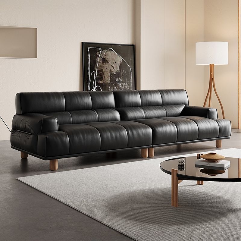 Modish Solid Color Stain Resistant Standard Sofa/Loveseat in Black, 4-Seater for 2