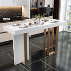 Luxurious High Top Table with White Marble Top, Dual Footing, Seating for 4/6/8, Chalk Color, Rectangle Shape