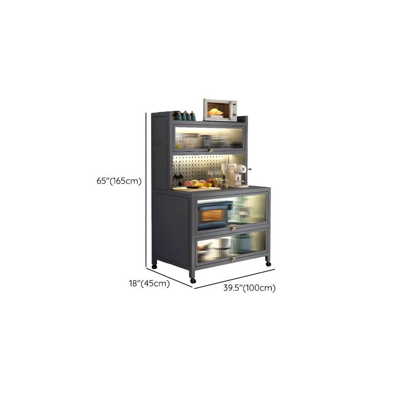Storm Gray Microwave Shelf Cabinet with 2 Shelves and Metal Countertop, Self-supporting