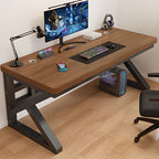 Black/Chalk Rectangular Metal Table with Cable Management and Rust Resistant Twin Support Base Featuring Rounded Corners