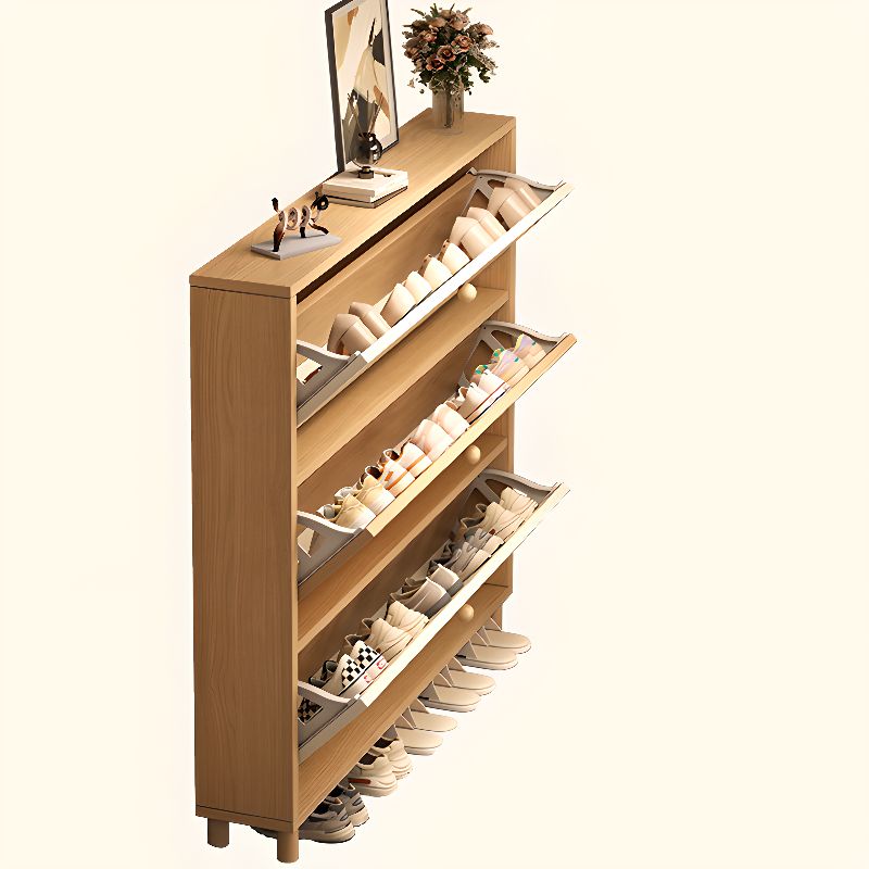 Engineered Wood 3 Tiers Entryway Shoe Storage with Shelf, Unattached Gate, Dustproof Cover, and Closed Back