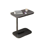 Contemporary C Shaped Engineered Wood Chairside Table, Black/Chalk/Brown Rectangle Top, Table Only