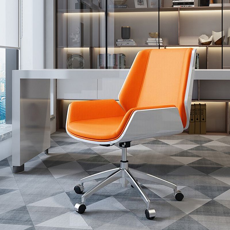 Art Deco Tanned Hide Studio Chairs in Ink/Lemon Color/Amber Color with Swivel Wheels, Fixed Arms, and Ergonomic Design