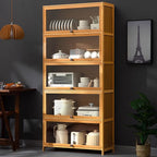 Natural Color Bambusa Standard Microwave Shelf Cabinet with 1-5 Cabinets, 1-5 Shelves, 1-5 Doors