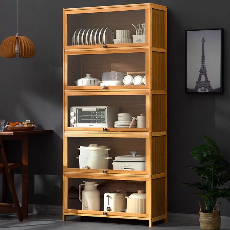Natural Color Bambusa Standard Microwave Shelf Cabinet with 1-5 Cabinets, 1-5 Shelves, 1-5 Doors